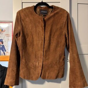EUC Express Brown Genuine Suede Collarless Leather Jacket